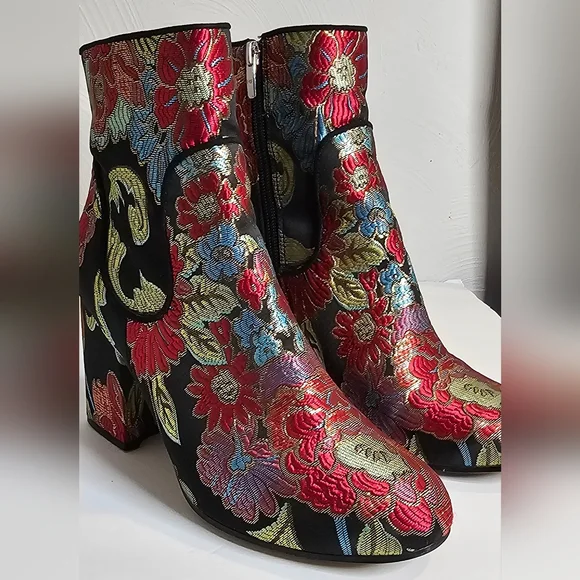 Marc Fisher Floral Embroidered Ankle Boots - Black and Multicolor - Picture 14 of 14